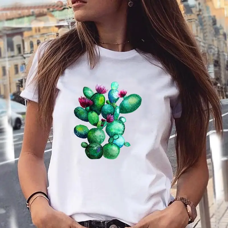 

Print T-shirts Summer Fashion Women Cartoon Shirt Stylish Cactus New Lovely Cute Graphic T Top Short Sleeve Female Tee T-Shirt