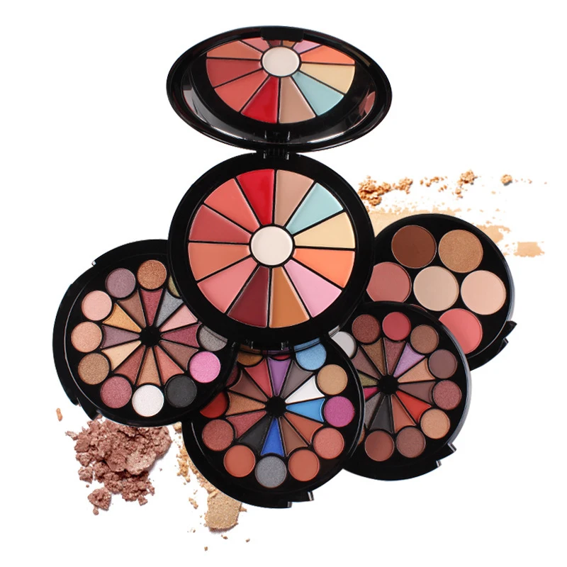 

MISS ROSE 5 In 1 Eyeshadow Palette Set Round Turntable Blush Concealer Highlighter Petal Shape Makeup Box Cosmetic Gift TSLM1