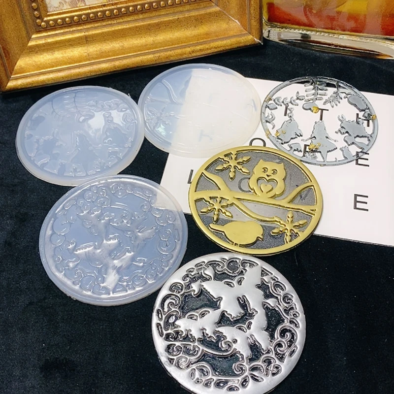 

6 Styles DIY Ashtray Thin Round Discs Decorative Resin Mold Deer Cat Butterfly Round Pan Epoxy Resin Mold Crafts Tools X4YA