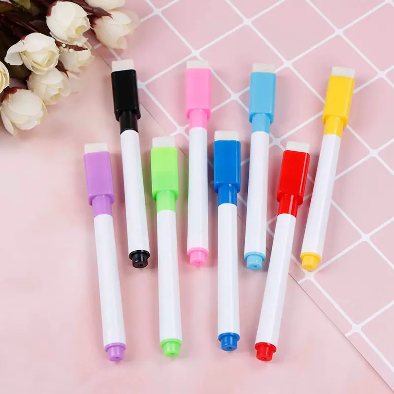 

10Pcs Magnetic Whiteboard Pen Drawing Magnet Erasable Dry Wipe Markers Built In Eraser Office School Supplies 7 Colors