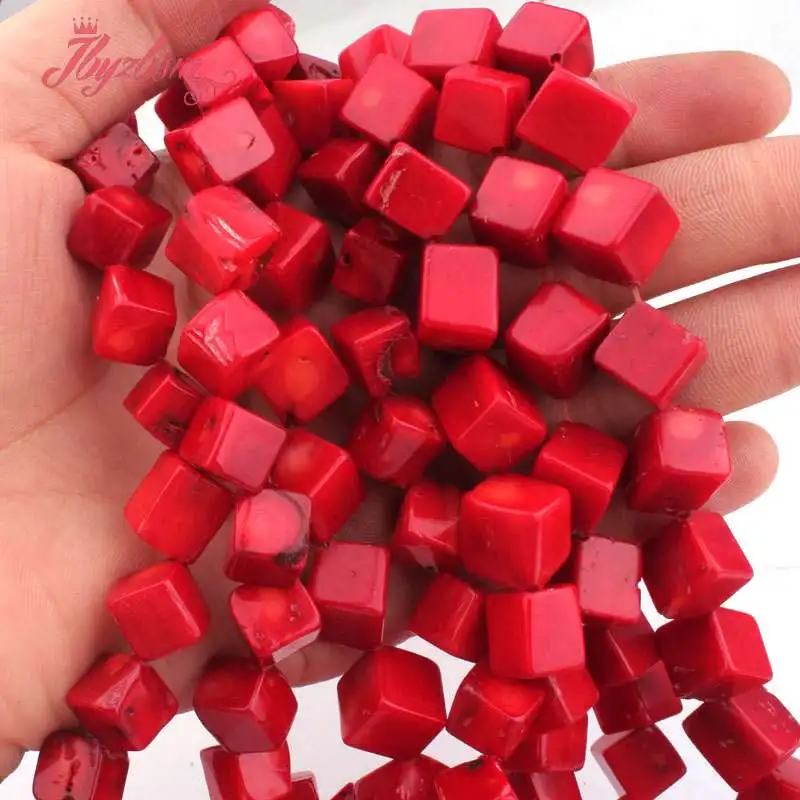 

8-9 ,9-10mm Square Cube Red Coral Beads Natural Stone Beads For DIY Accessories Necklace Bracelet Earring Jewelry Making 15"