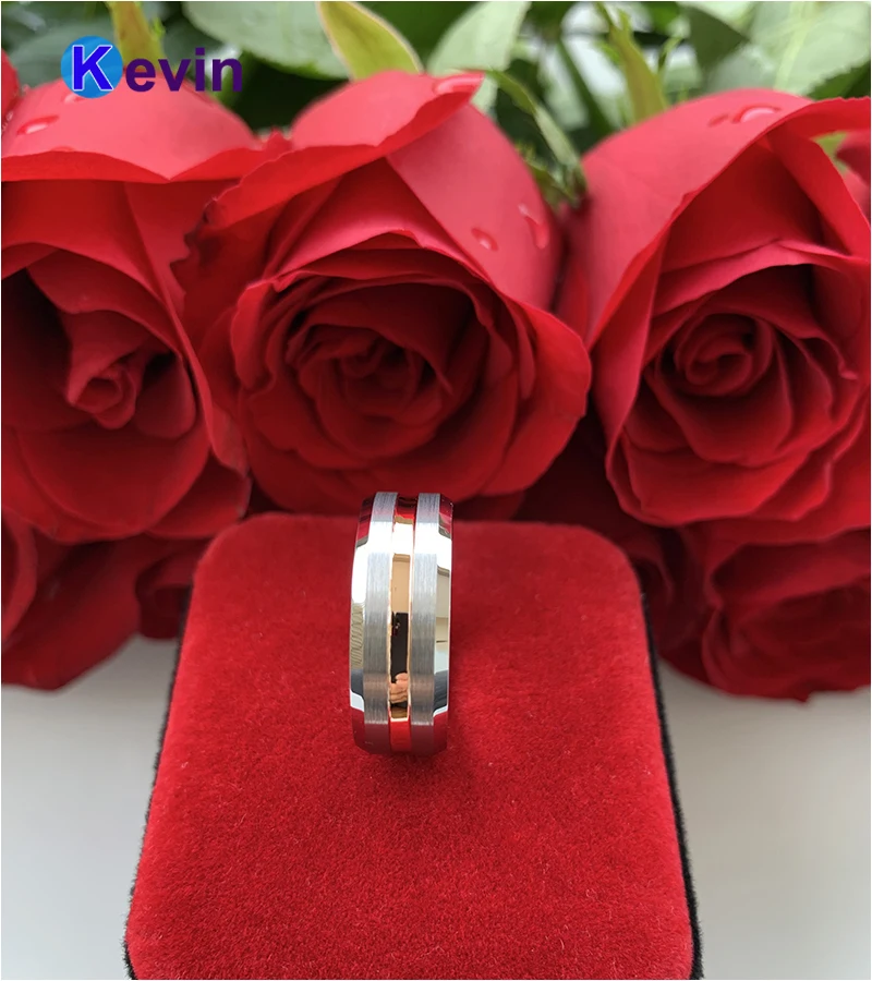 Кольцо из розового золота вольфрамовые кольца для мужчин и женщин удобные 8