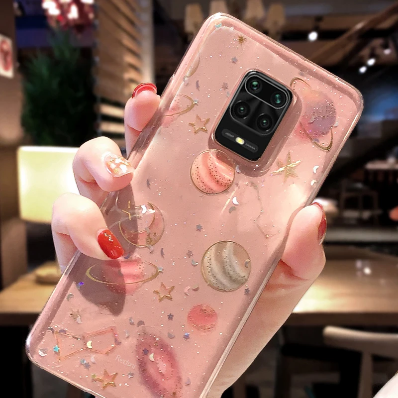 Transparent Case For Xiaomi Redmi Note 9 8 10 11 Pro 9s 8T 10S 7 11T Poco X3 F3 Mi 11 Lite 5G NE Glitter Moon Stars Soft Cover