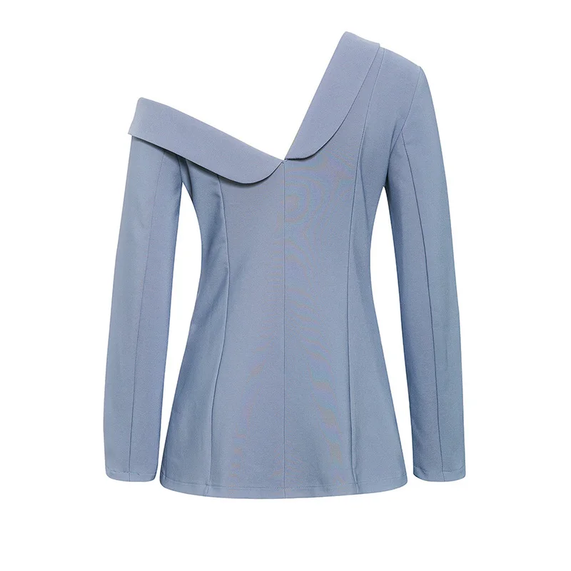 Сексуальные блейзеры на одно плечо женские синие Асимметричные рабочие зимние