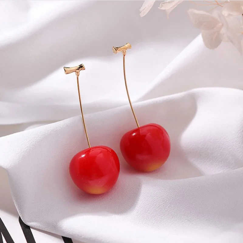 Простой стиль красное вино вишня свежий цвет Прямая поставка серьги солнце пляж