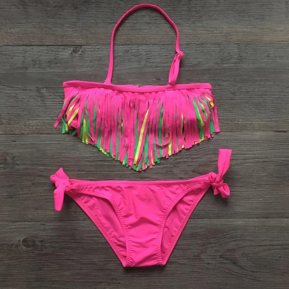 Бандажный комплект бикини с кисточками для девочек детский купальник пляжная