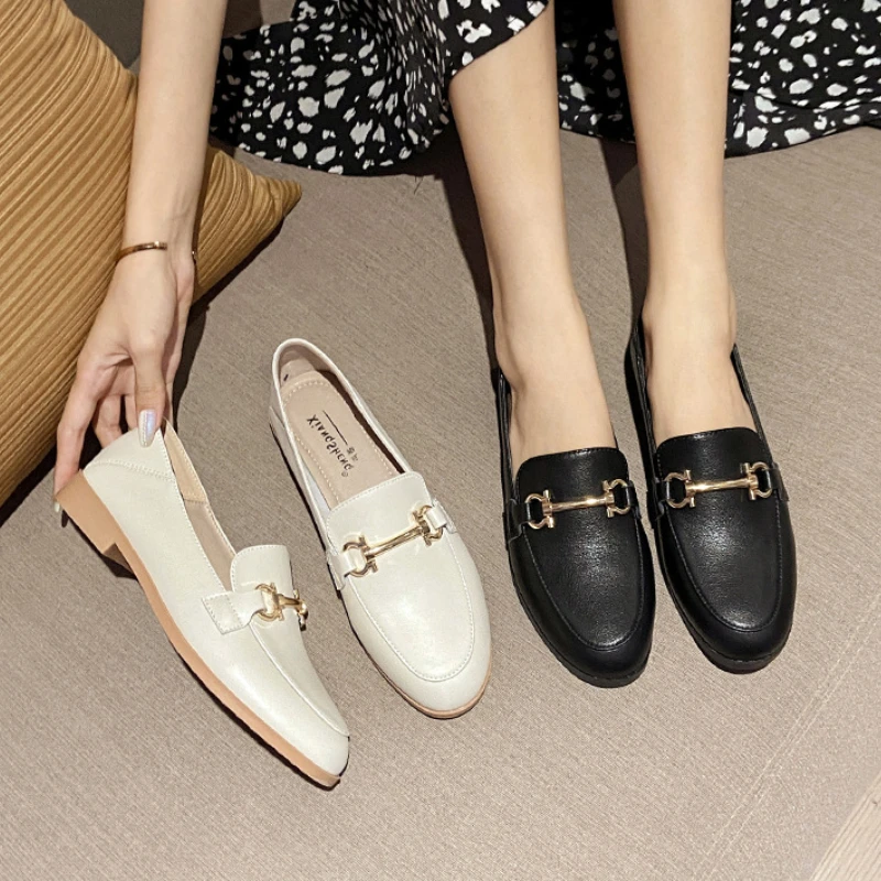 

Round Toe Flat Shoes for Women Genuine Leather Black Slip on Loafers Women Moccasins Casual Ladies Shoes Sapatos De Mujer ER107