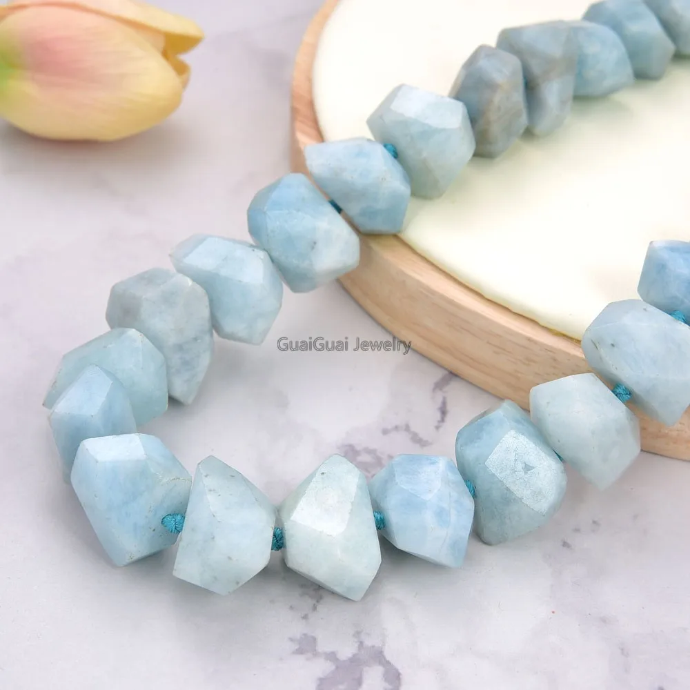 

GG Jewelry 20''13x23 Natural Faceted Aquamarine Nugget Necklace