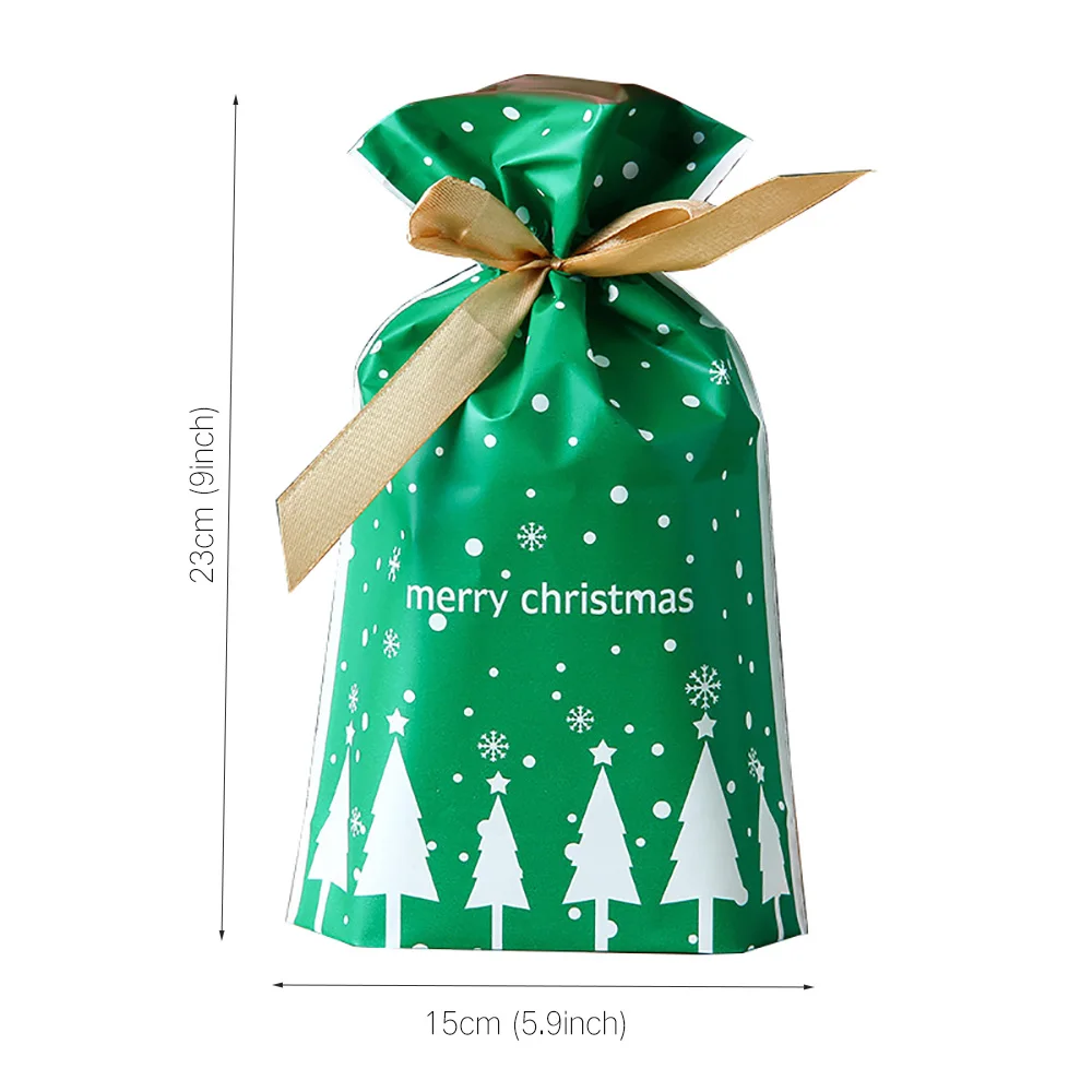

50 Pcs/ Christmas Gift Bag Christmas Candy Gift Packaging European Style Ribbon Drawstring Bag for Christmas Decoration