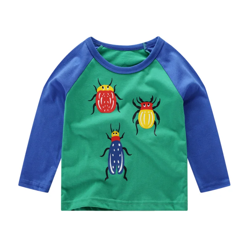 

Little Maven New Autumn Spring Kids Green Beetle Printed O-neck Patchwork Full- sleeved Cotton Knitted Boys Casual Tshirts Tops