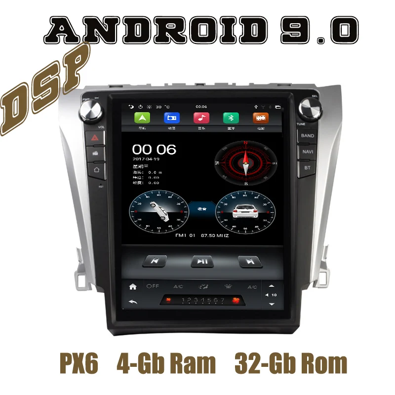 Автомобильный радиоприемник PX6 в стиле Tesla android 12 1 gps dsp плеер для Toyota camry v55 v50 9 0 2012