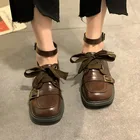 Женские Кожаные Туфли-оксфорды со шнуровкой и ремешком, ретро-стиль, квадратный носок, повседневная обувь с пряжкой и ремешком, дизайнерские женские туфли Осень, 9236L