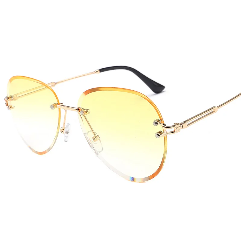 

Fashion Blue Rimless Sunglasses Women 2020 UV400 Luxury Aviation Ladies Sunglasses Glasses Shades zonnebril dames