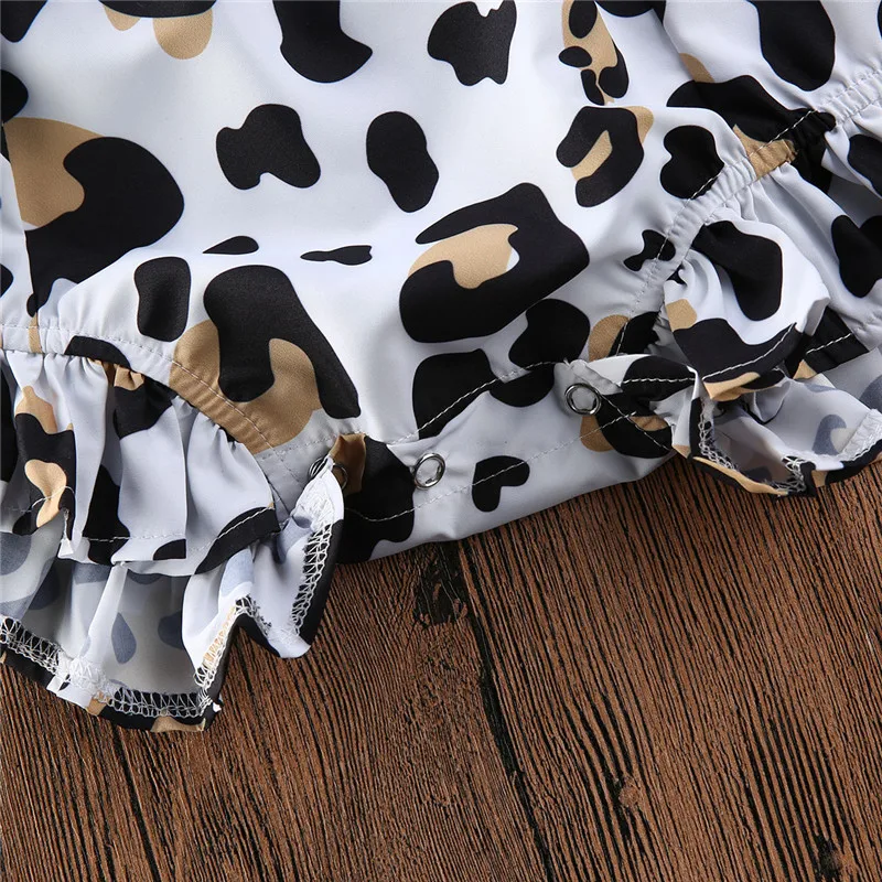 

Fashion Infant Baby Girl Leopard Ruffle Romper Backless Jumpsuit Overall Summer Sleeveless Baby Girl Cotton Romper Outfits 3-18M