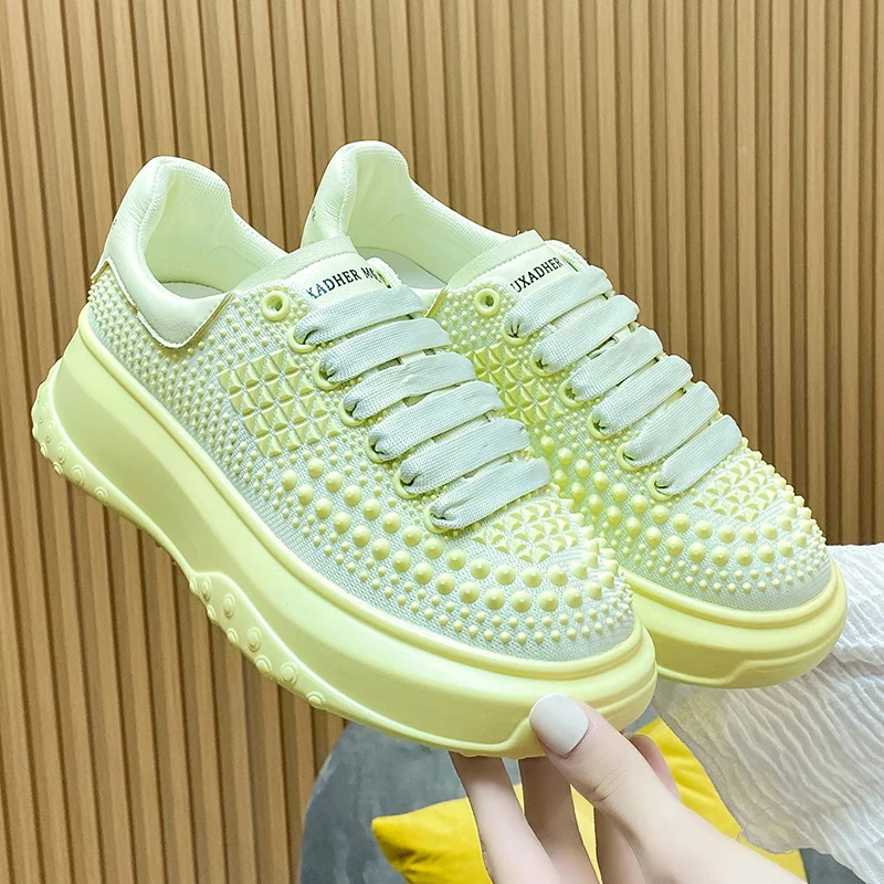 

Женские кроссовки на платформе, дышащая повседневная обувь с заклепками, Вулканизированная подошва, прогулочная обувь