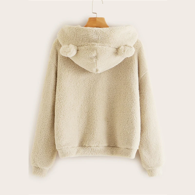 SHEIN Однотонный Свитшот С Капюшоном Модная Толстовка Тедди С Длинным Рукавом