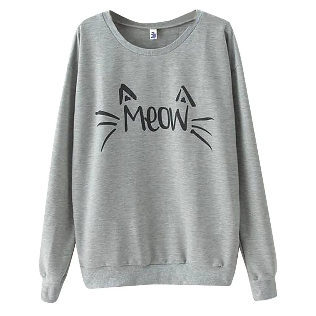 Милая Женская толстовка с принтом кота топы для отдыха женские свободные