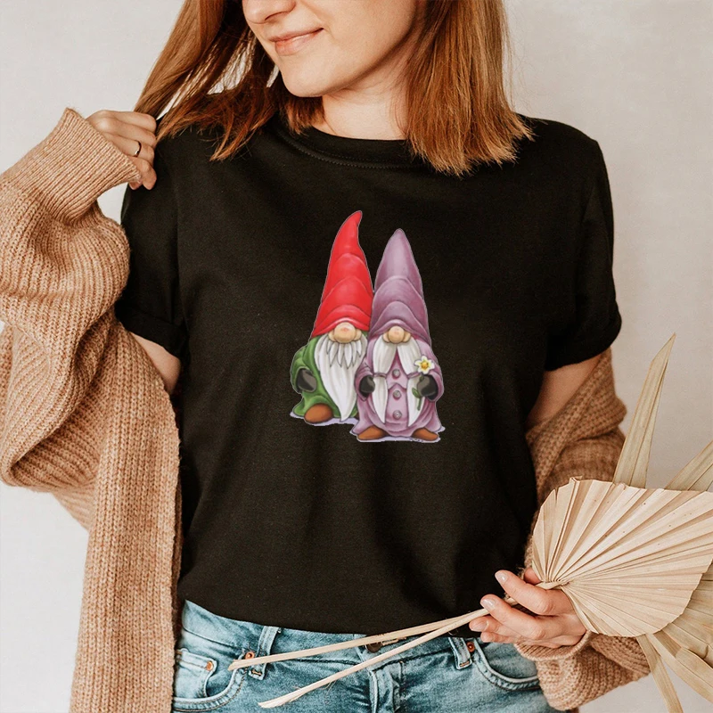 

Happy Gnomes Graphic T Shirts Christmas Vintage Streetwear Women Sexy Tops Cute Gnomes Women Clothing Aesthetic L