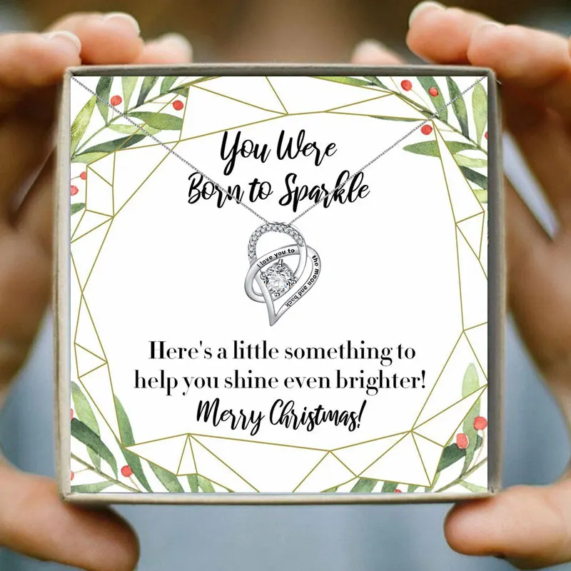 Ожерелье с хрустальным сердцем Женская надпись I Love You to The Moon and Back карточкой для