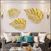 personality wrought iron wall hanging gold leaves ornaments wall decoration crafts home sofa background wall sticker mural decor