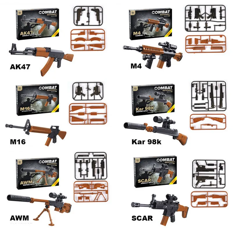 6 шт./компл. DIY сборные строительные блоки игрушечная винтовка AK47 M416 98K AWM уличные