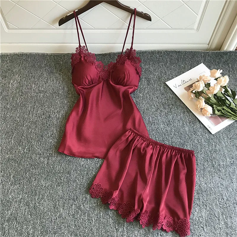 Комплект пижамный Женский шелк цвет в ассортименте M L XL XXL 2 шт/комплект|Комплекты