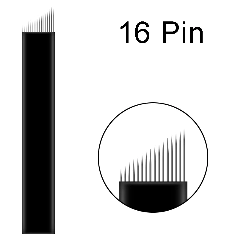 pin 16-black 200 шт 0,18 мм черный 7/9/11/12/14/16/18/12U/14U/18U микроблейдинг tebori лезвия для ручной ручка для тату - Габаритные размеры: pin 16-black