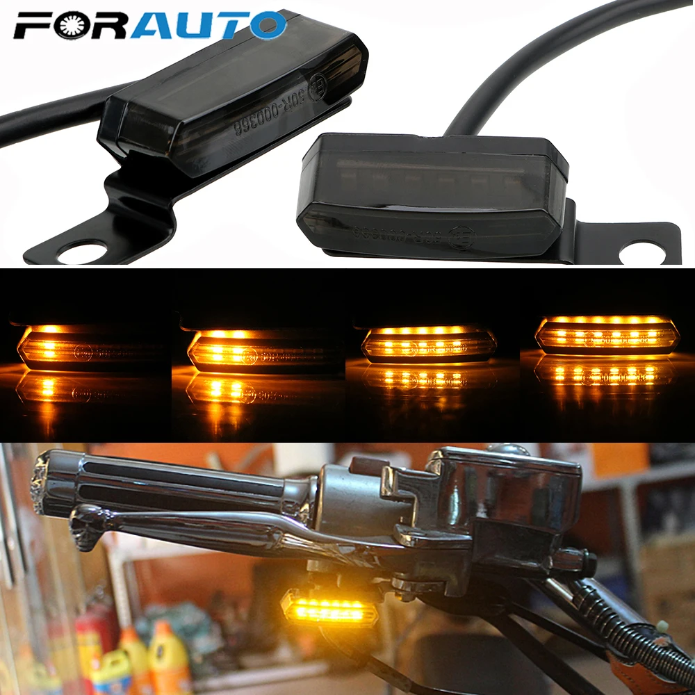 

For Honda Kawasaki Suzuki 2PCS Flowing Water Universal Mini LED Motorcycle Turn Signal Light Brake Clutch Lever Flashers