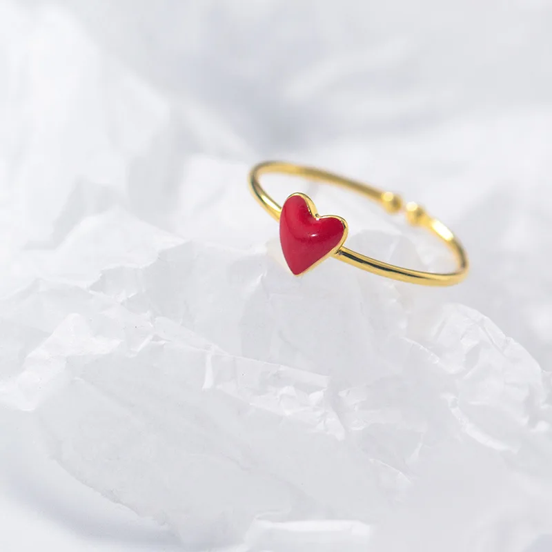 

La Monada (50mm-55mm) Women Ring 925 Sterling Silver Red Heart Rings For Women 925 Silver Fine Jewerly Rings Woman Open Golden