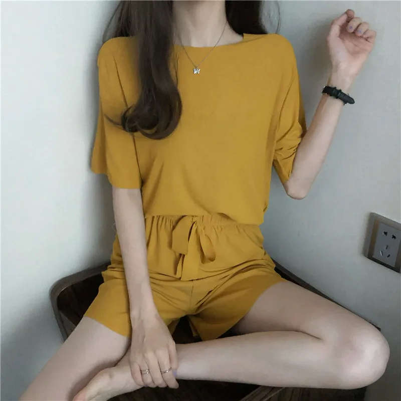 Пижамный комплект Женский однотонный свободная повседневная домашняя одежда