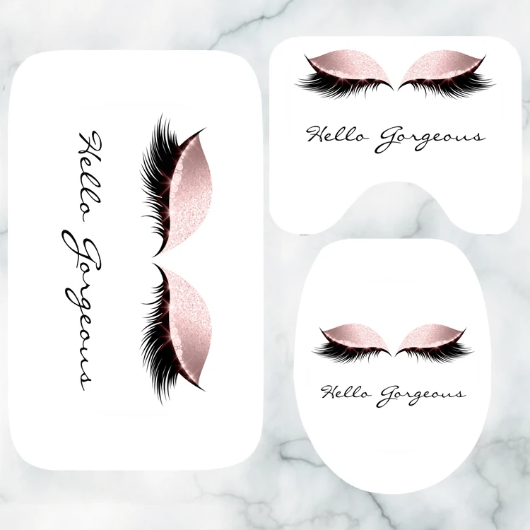 Модная розовая Золотая занавеска для душа с ресничками ванной комнаты ковриком