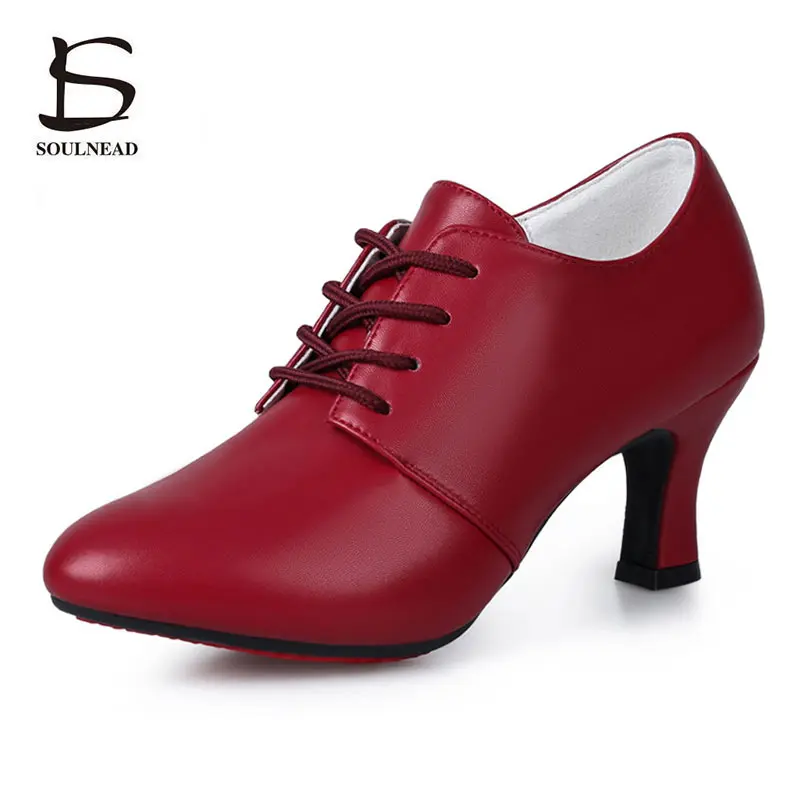 Latin Dance Shoes Women Flamenco Shoes Leather Heels Soft Sole Modern Salsa Ballroom Dancing Shoe Woman's Jazz Tango Dance Shoes