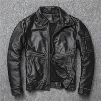 gu seemio vintage men leather jackets cowhide motorcycle genuine leather motor biker clothing distressed factory
