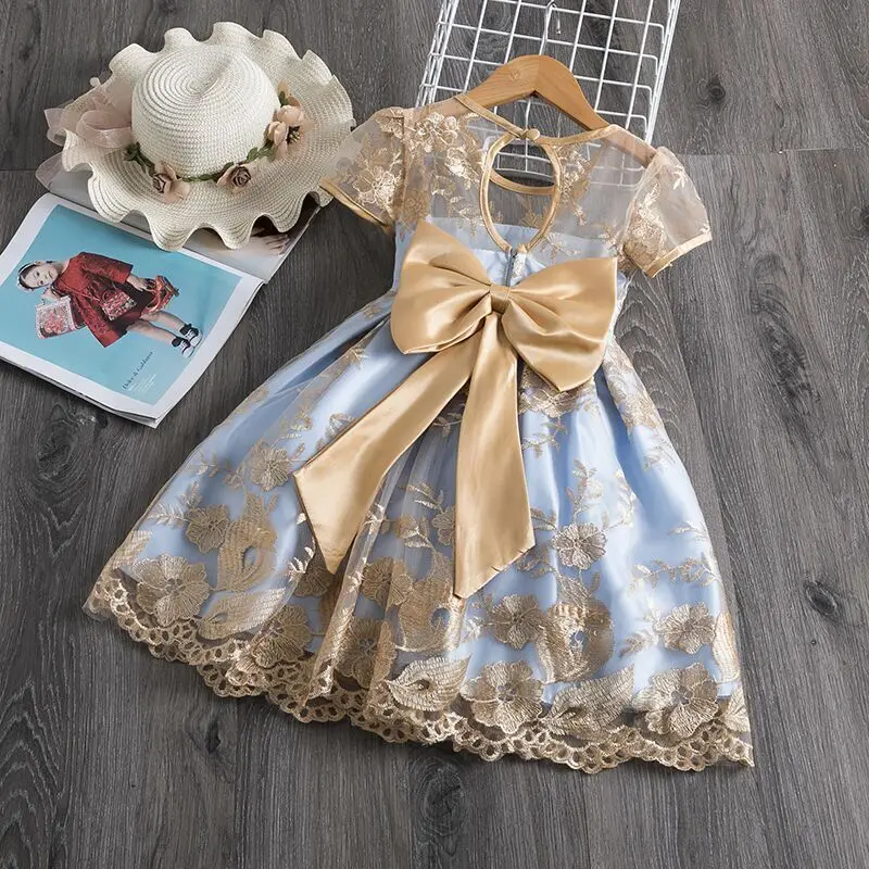 

2020 Vintage Girls Summer Dress Lace Floral Wedding Birthday Party Children Clothing Kids Dresses for Girls Size 4-10 Years