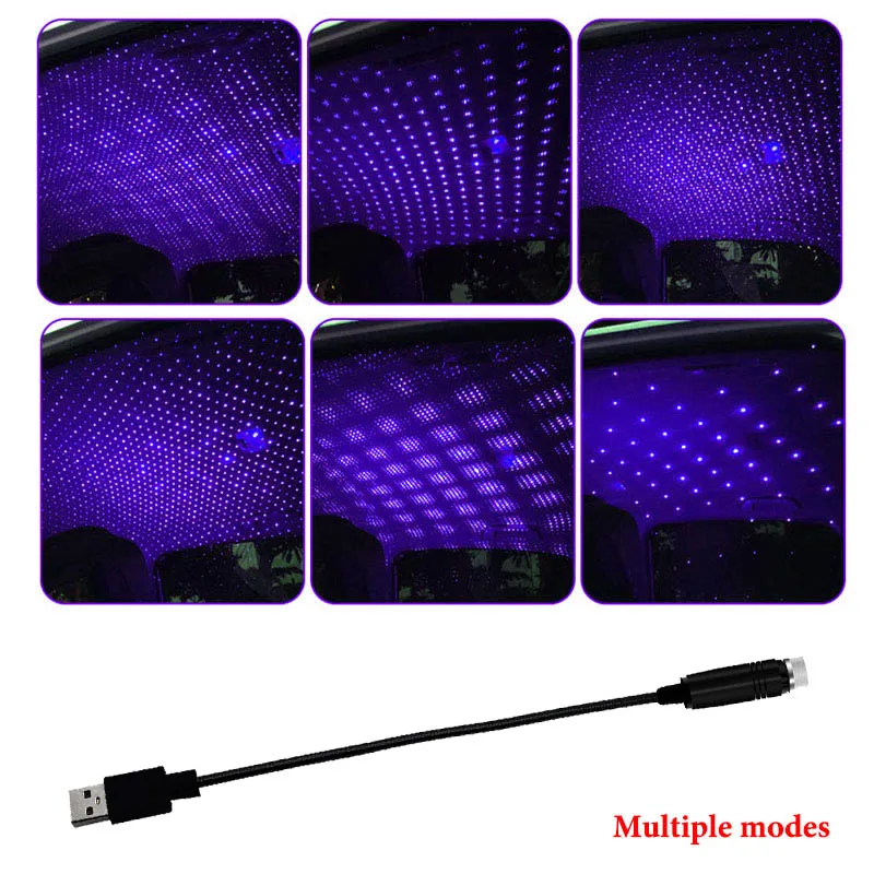 Violet Blue Светодиодный светильник для салона автомобиля USB светодиодный диджейский атмосферный Звездный светильник декоративный светильник для интерьера Регулируемый светильник с несколькими эффектами - Название цвета: Violet Blue