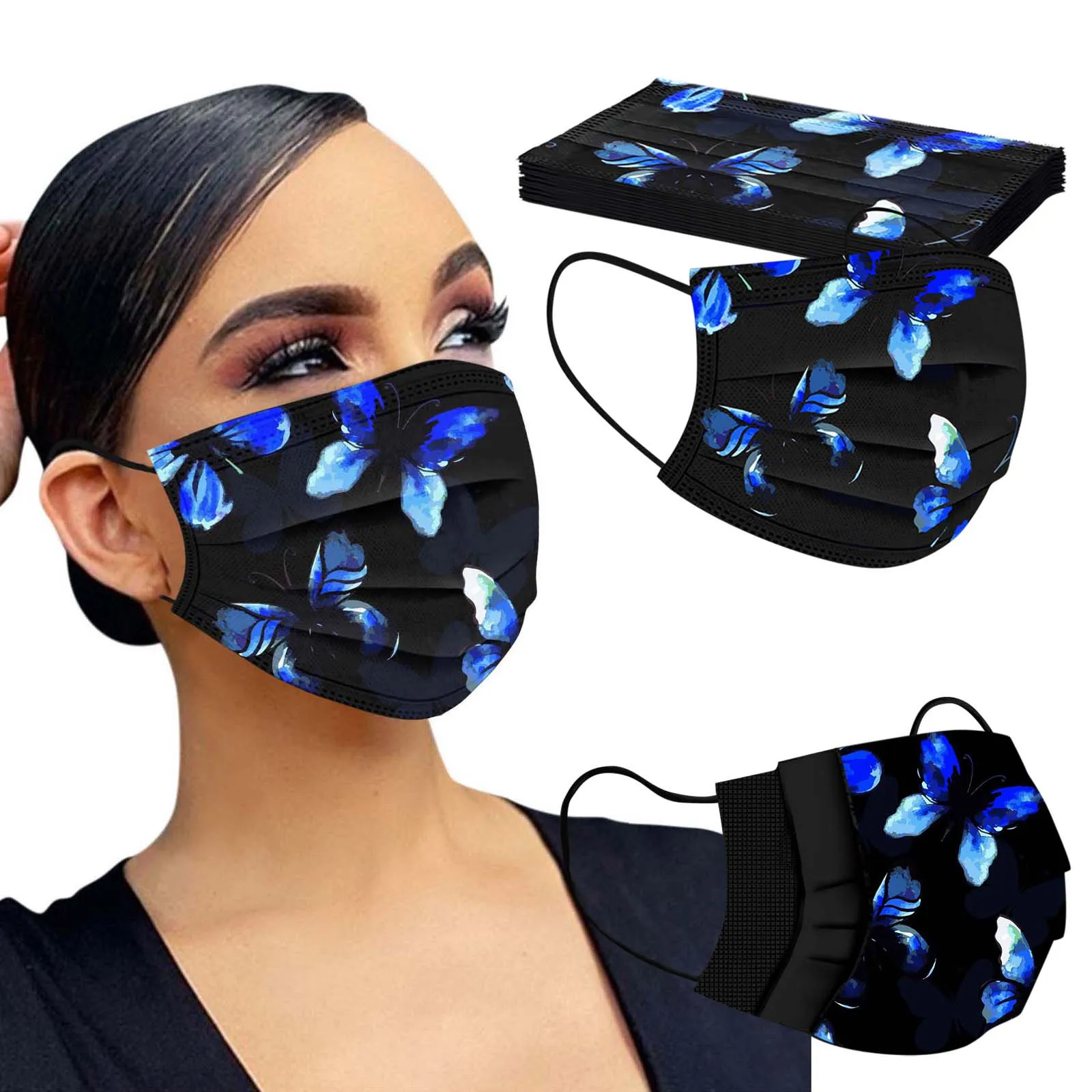 

10pcs Fashion Butterflies Printing Face Mask Adult Non-woven Protection Face Mask Outdoor Breathable Safe Ear-hook Mask #E
