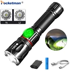 Мощный светодиодный фонарик L2 T6, фонарик с COB матрицей, светодиодный фонарик с зарядкой от USB, масштабируемый фонарик с магнитным хвостом и батареей 18650