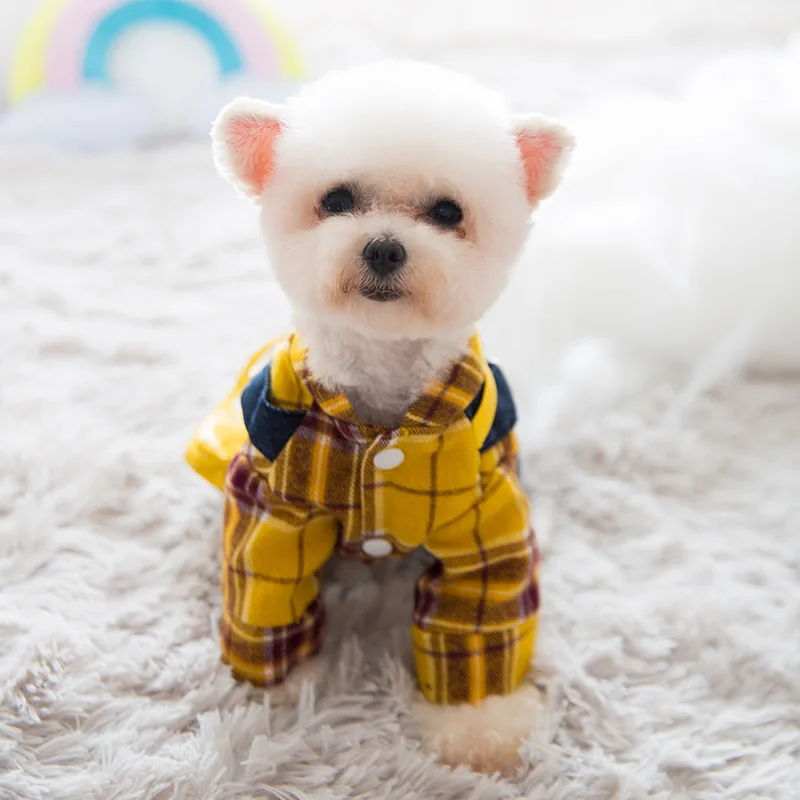 

New Jumpsuit Costumes Jeans for Dogs Clothes for Small Dogs Cute Four-legged Clothes Three-dimensional Bear Plaid Bag Breathable