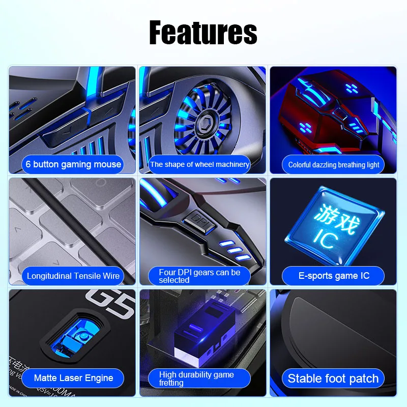 computer mouse gamer ergonomic gaming mouse usb wired game mause 5500 dpi silent mice with led backlight 6 button for pc laptop free global shipping