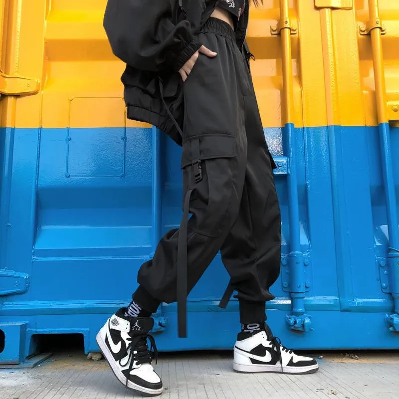 Мода Harajuku женские брюки-карго черный Высокая Талия Pantalon бомбер Femme Street Штаны Для женщин s Хай-стрит и детей постарше мягкие тренировочные Штаны