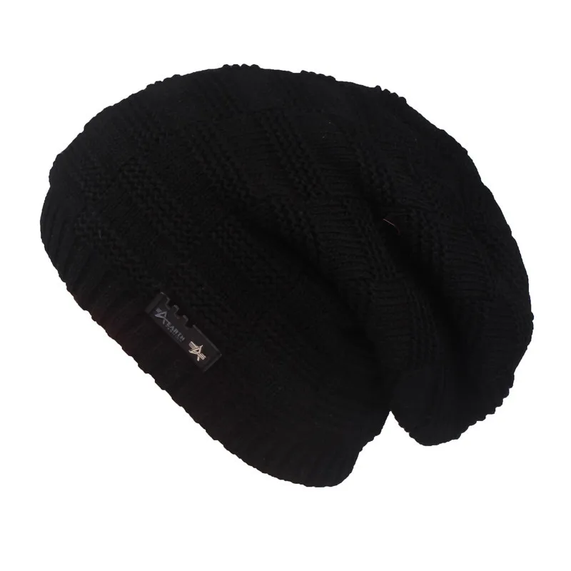 hat black Зимняя шапка Xthree, шерстяные шапочки, вязаная шапка, шарф с подкладкой, мужские шапочки, зимние шапки для мужчин, шапочки, шапки - Цвет: hat black