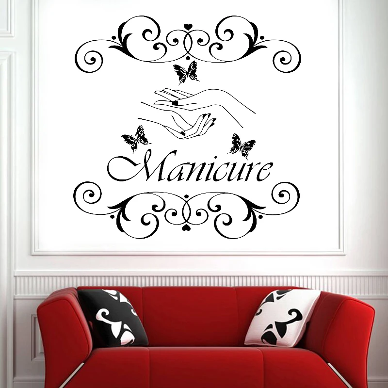 Виниловые наклейки на стену для салонов красоты маникюра бабочки съемные