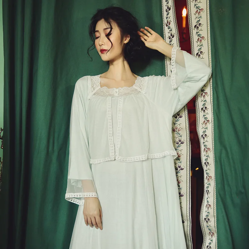 Женская одежда для сна из хлопка женская винтажная кружевная сексуальная ночная