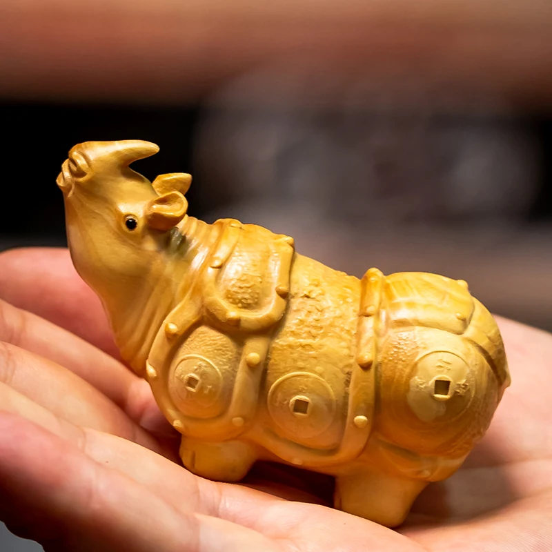 Китайская деревянная Фигурка Носорога скульптура из смолы Современная желтая