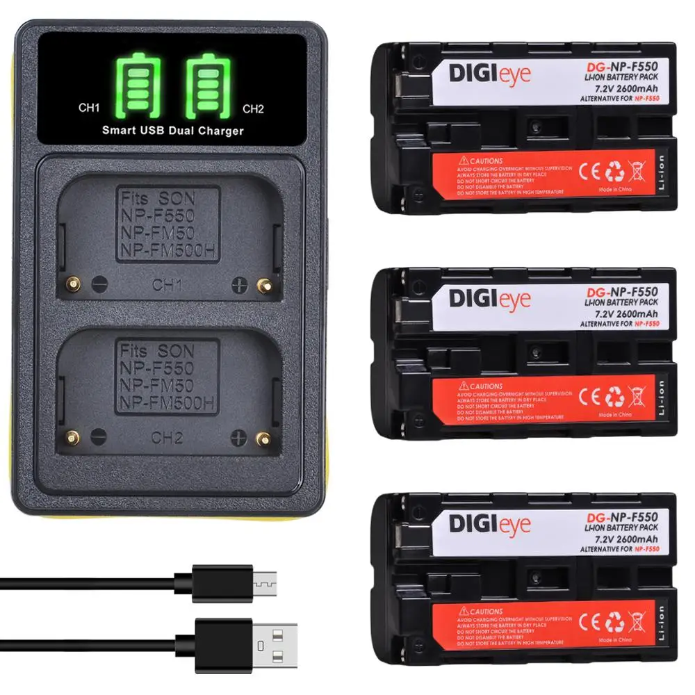 

Аккумулятор NP-F550 NPF550 NP F550 + двойное зарядное устройство со светодиодной подсветкой для Sony NP F970 F750 F960 F530 F570 Blackmagic Pocket Cinema Camera 6K Pro