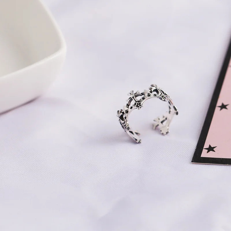 S925 серебряное кольцо женское оригинального дизайна, открывающееся, регулируемое геометрическое пятиконечная звезда крест серебряное кольцо для женщин.