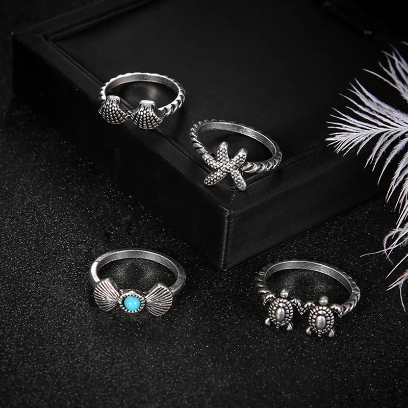 4 шт. богемное кольцо в виде черепахи на пальце набор очаровательные кольца