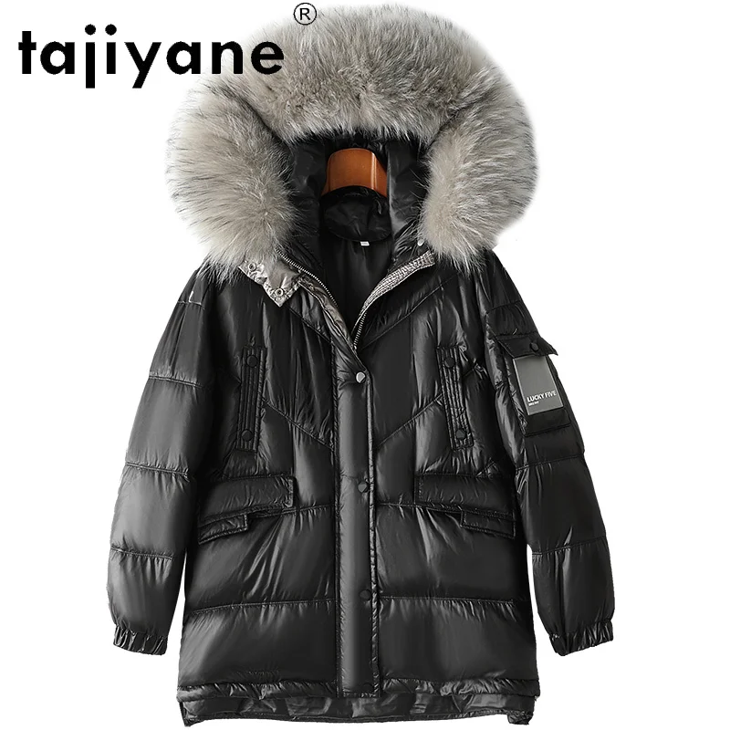 

2021 зимние пальто и куртки для женщин меховой воротник из натурального меха енота куртка-пуховик женская теплая черная верхняя одежда с капю...