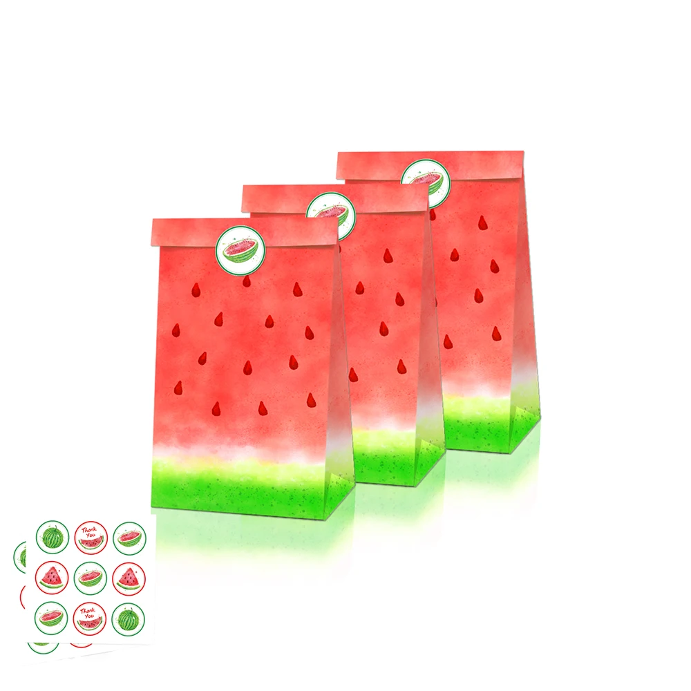 

12pcs/lot Summer Red Watermelon Lemon Fruit Theme Party Paper Bags Candy Box Gift Bags with Stickers for Baby Shower Birthday