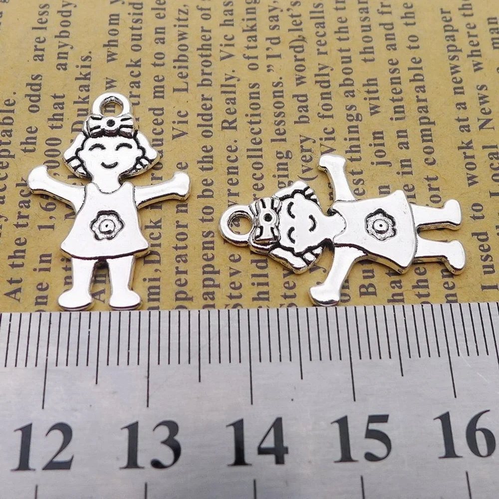 

150pcs Girl Charms 18mm x 27mm DIY Jewelry Making Pendant Antique Silver Color